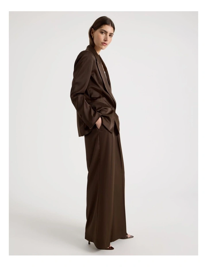 Satin Pleat Front Wide Leg Pant in Brown image 4