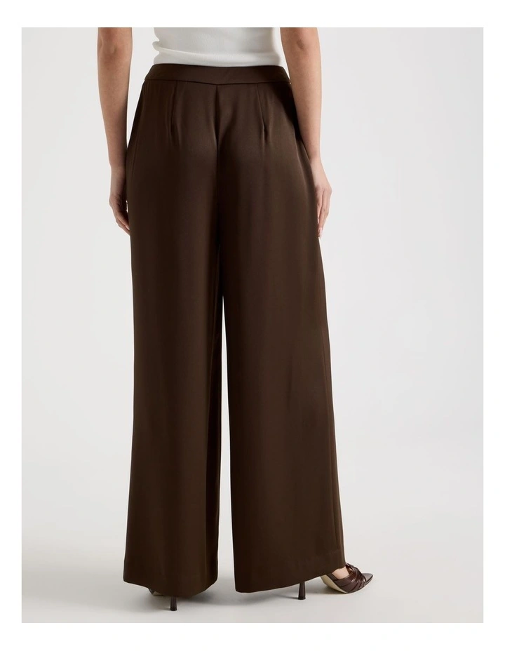 Satin Pleat Front Wide Leg Pant in Brown image 6
