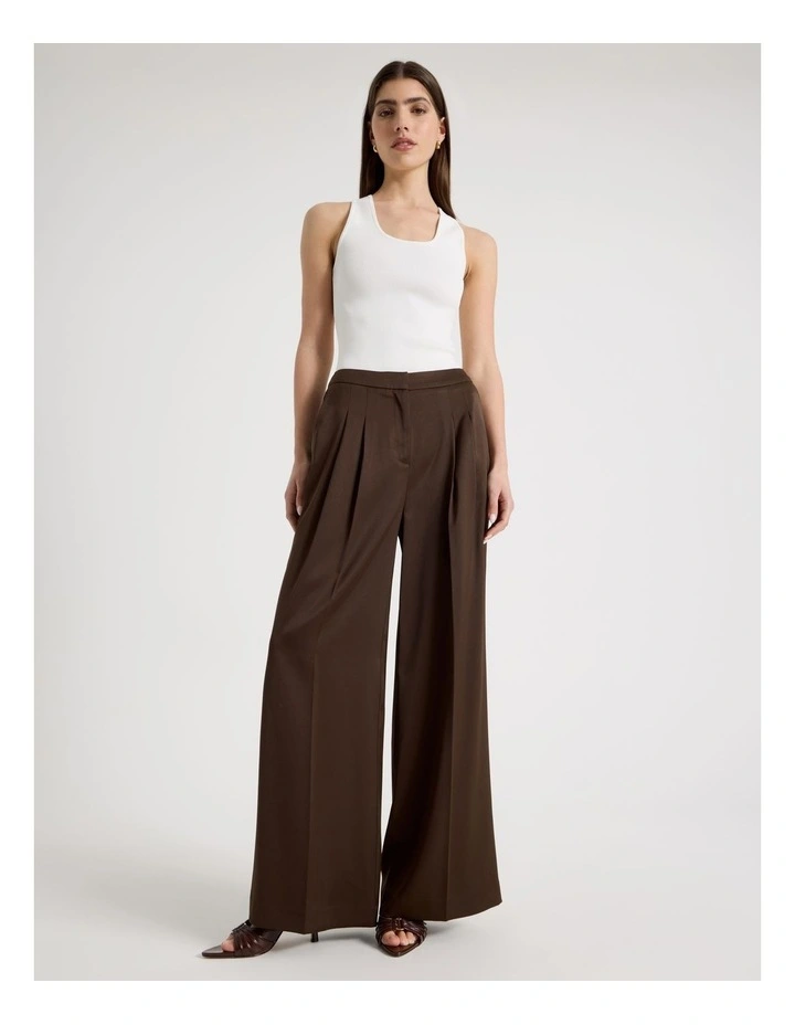Satin Pleat Front Wide Leg Pant in Brown image 7