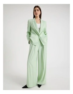 Satin Pleat Front Wide Leg Pant in Mint