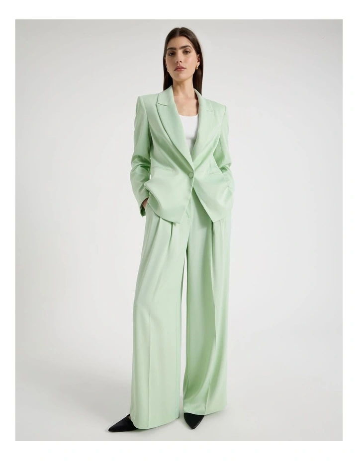 Satin Pleat Front Wide Leg Pant in Mint image 1