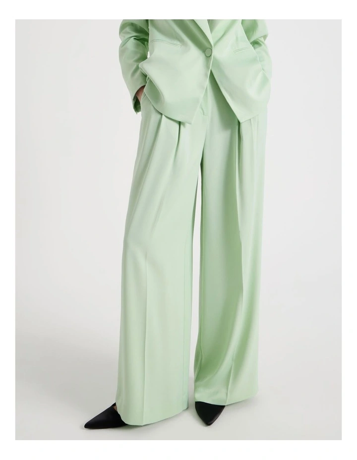 Satin Pleat Front Wide Leg Pant in Mint image 2