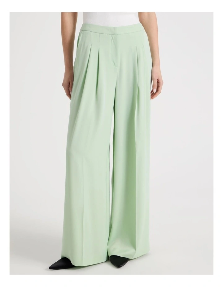 Satin Pleat Front Wide Leg Pant in Mint image 4