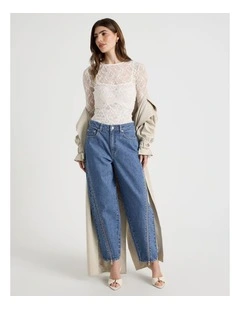 Zipper Leg Denim Jean in Blue