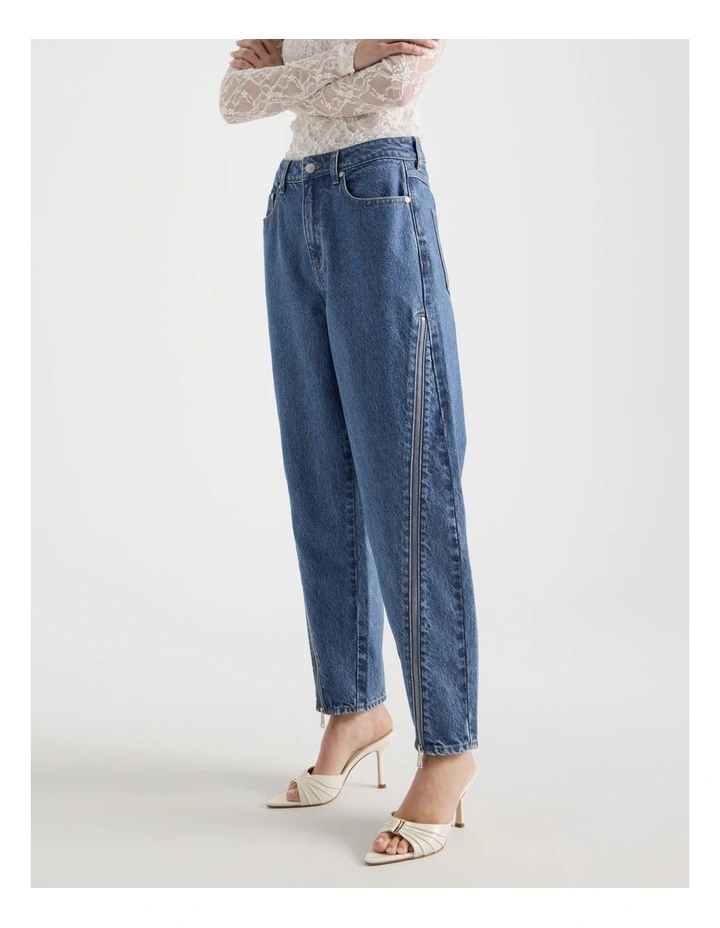 Zipper Leg Denim Jean in Blue image 2