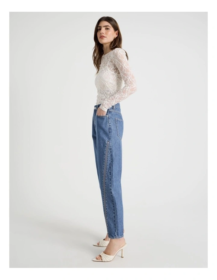 Zipper Leg Denim Jean in Blue image 4