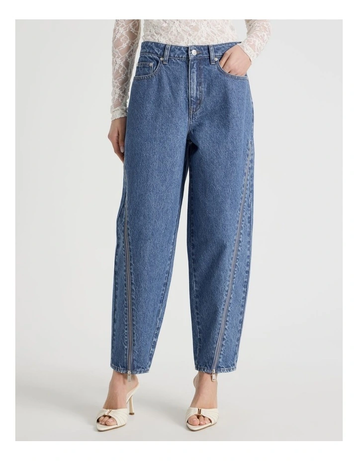 Zipper Leg Denim Jean in Blue image 5