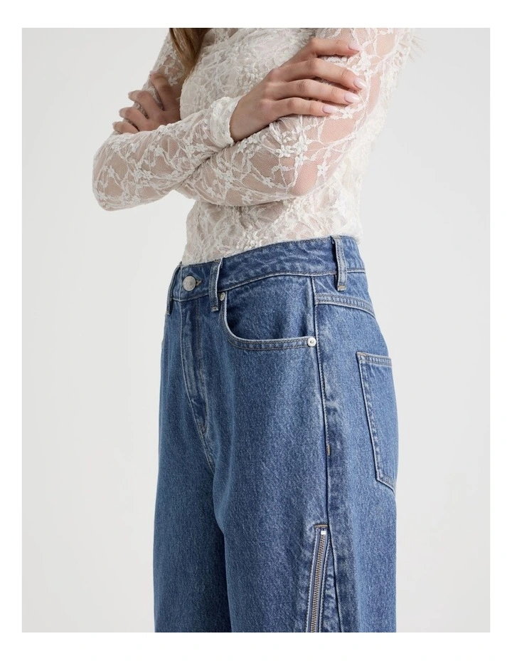 Zipper Leg Denim Jean in Blue image 7