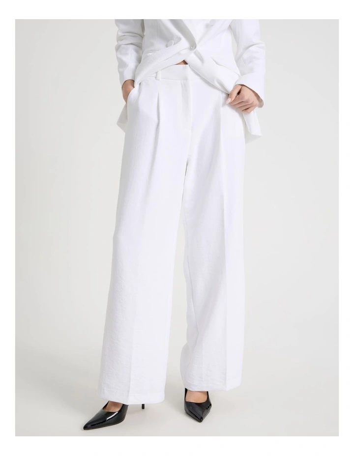 Pleat Front Wide Leg Pant in White image 2
