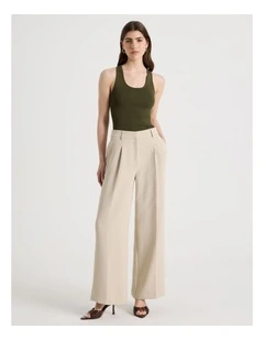 Pleat Front Wide Leg Pant in Stone