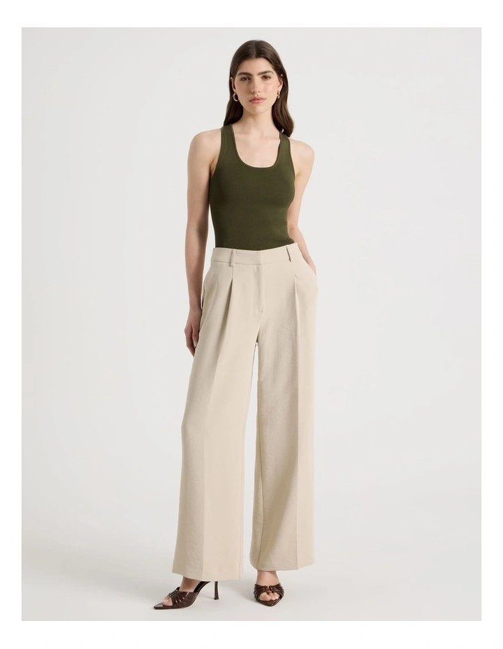Pleat Front Wide Leg Pant in Stone image 1