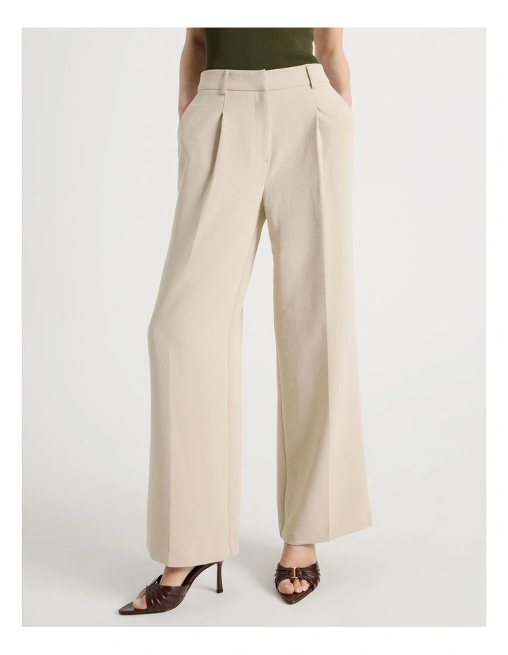 Pleat Front Wide Leg Pant in Stone image 2
