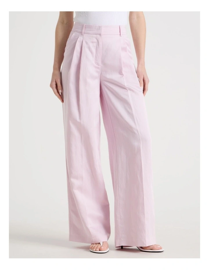 Pleated Wide Leg Pants in Light Pink image 2