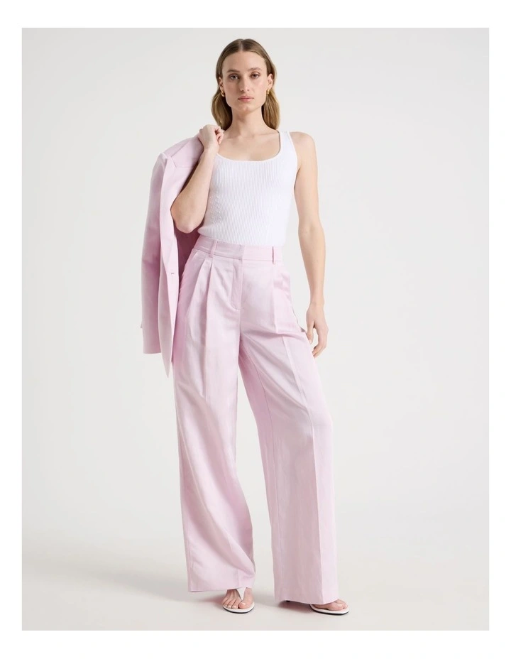 Pleated Wide Leg Pants in Light Pink image 5