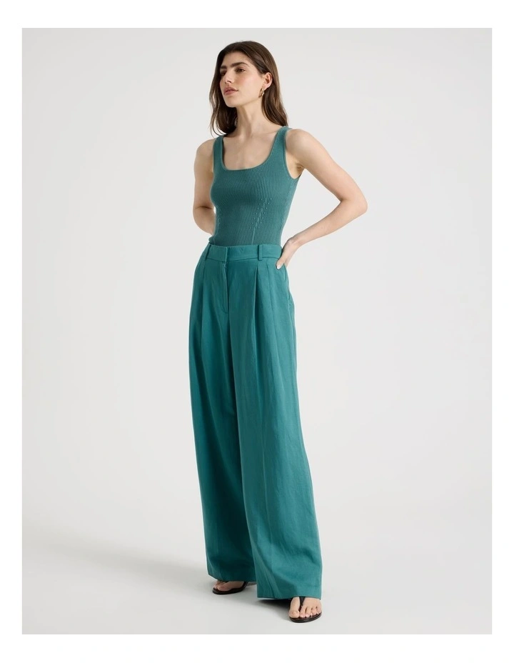 Pleated Wide Leg Pants in Teal image 1