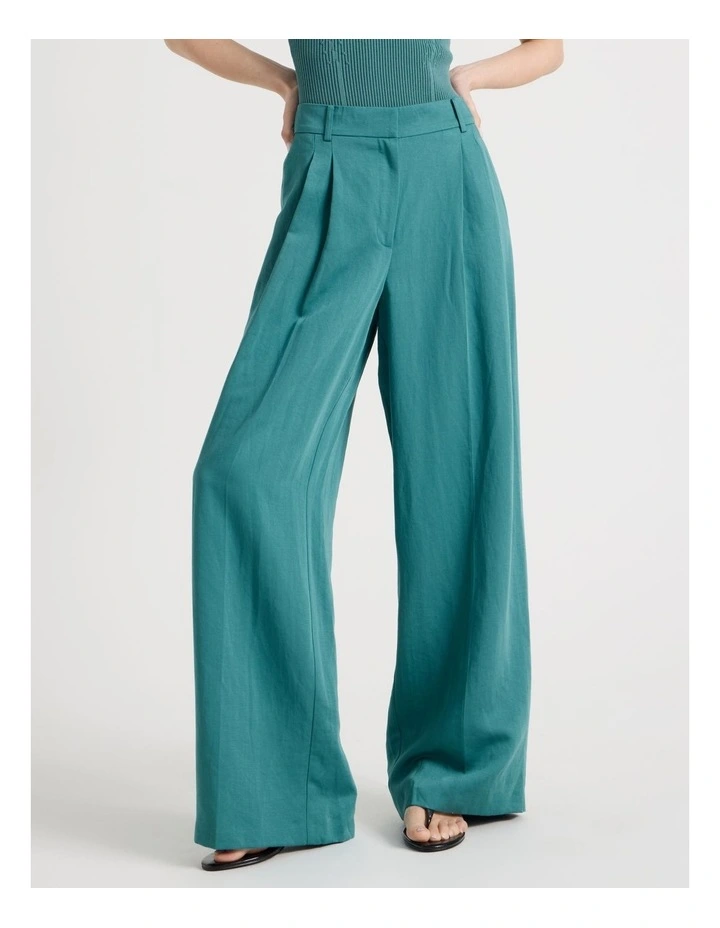 Pleated Wide Leg Pants in Teal image 2