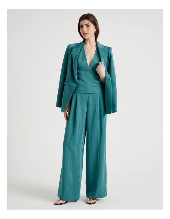 Pleated Wide Leg Pants in Teal image 3