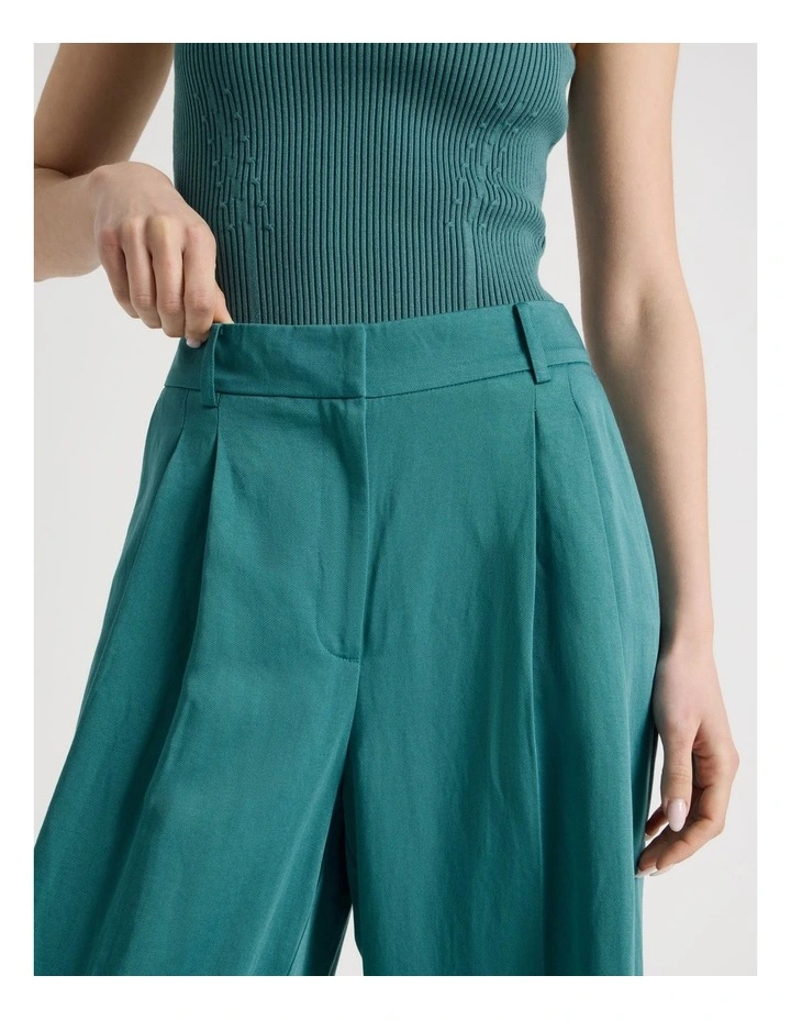 Pleated Wide Leg Pants in Teal image 4