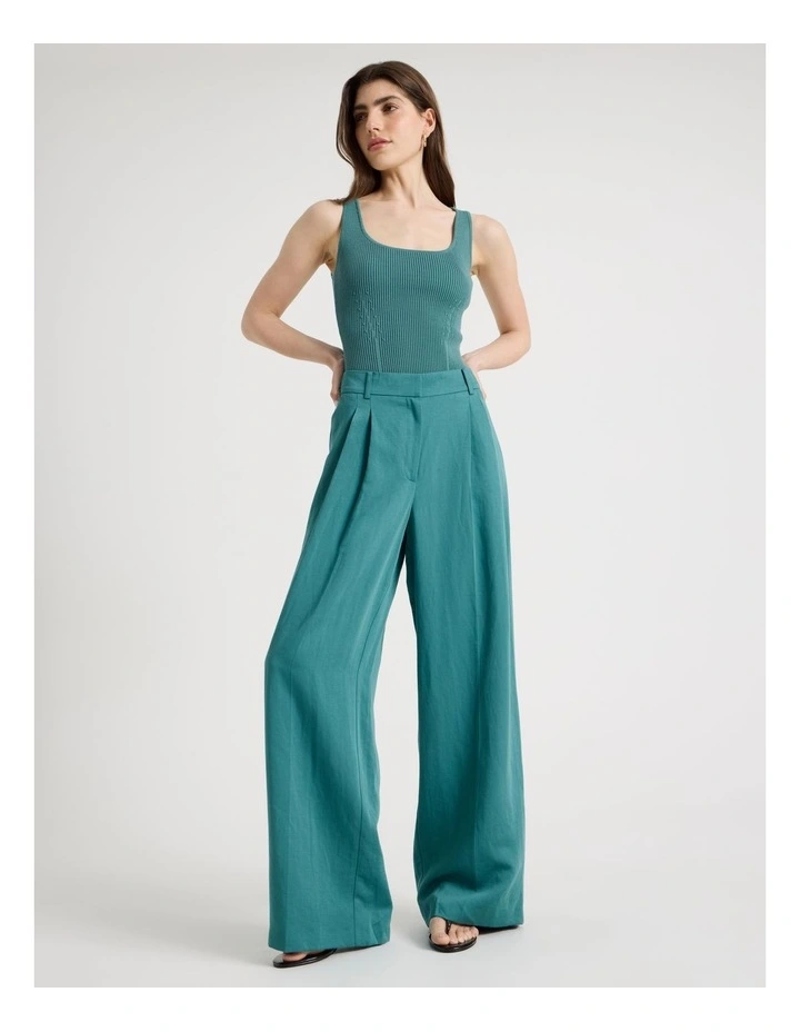 Pleated Wide Leg Pants in Teal image 7