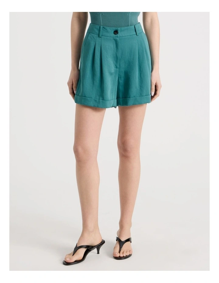 Pleated Shorts in Teal image 2