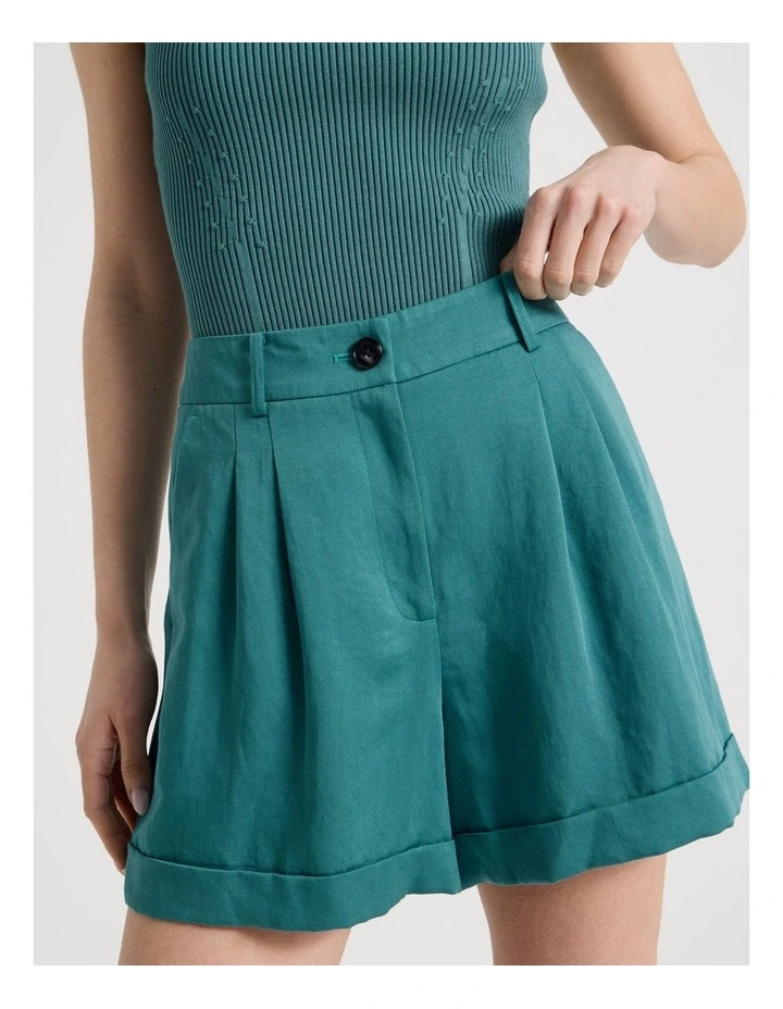 Pleated Shorts in Teal image 4