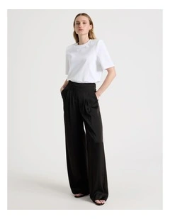 Satin Pleat Front Pants in Black