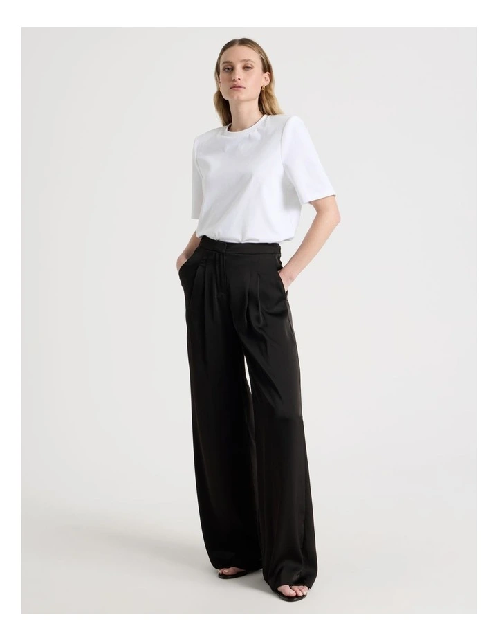 Satin Pleat Front Pants in Black image 1
