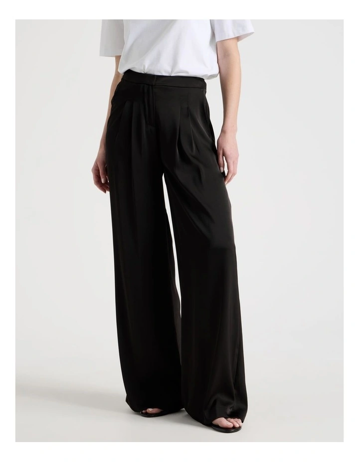 Satin Pleat Front Pants in Black image 2