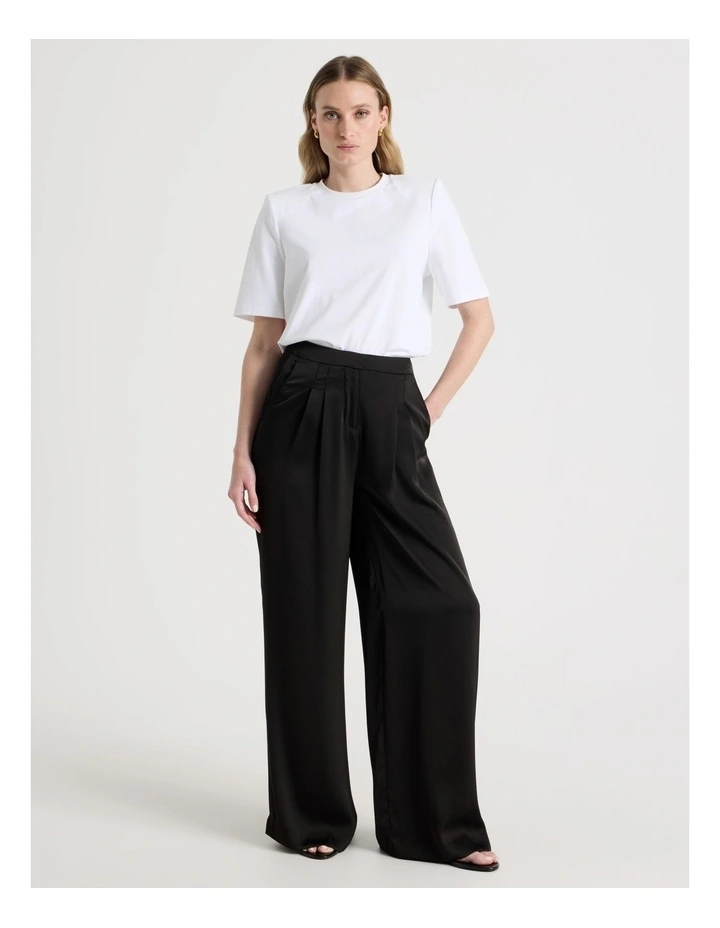 Satin Pleat Front Pants in Black image 3