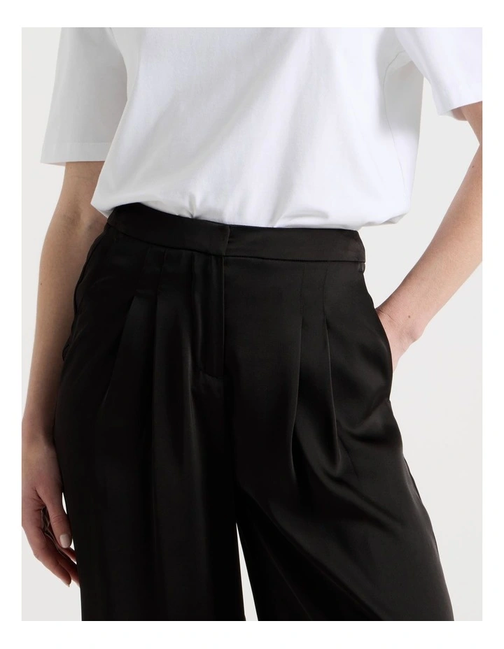 Satin Pleat Front Pants in Black image 5