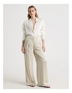 Satin Pleat Front Pants in Stone