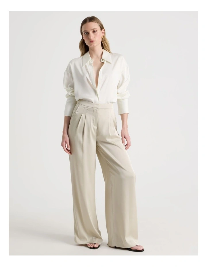 Satin Pleat Front Pants in Stone image 1