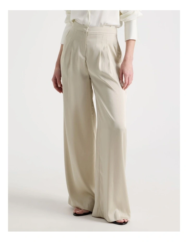 Satin Pleat Front Pants in Stone image 2