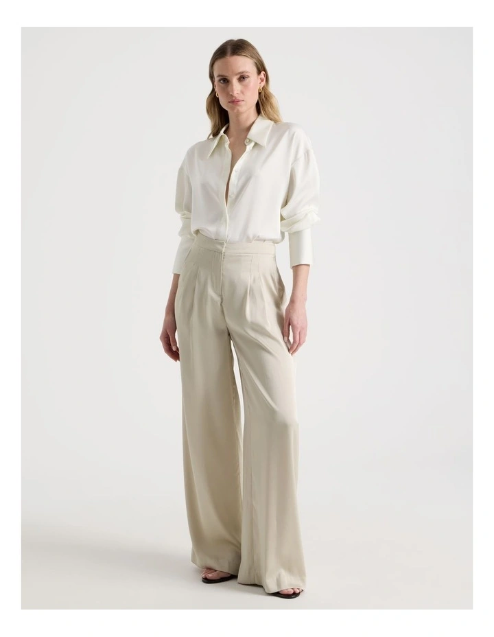 Satin Pleat Front Pants in Stone image 3