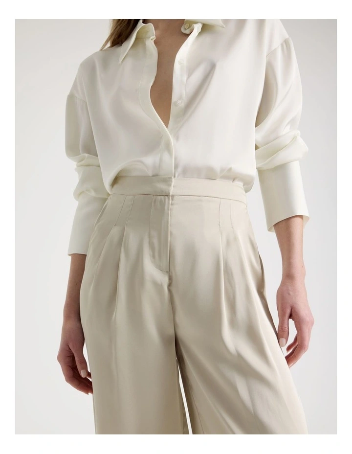 Satin Pleat Front Pants in Stone image 4