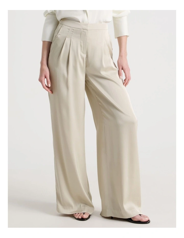 Satin Pleat Front Pants in Stone image 5