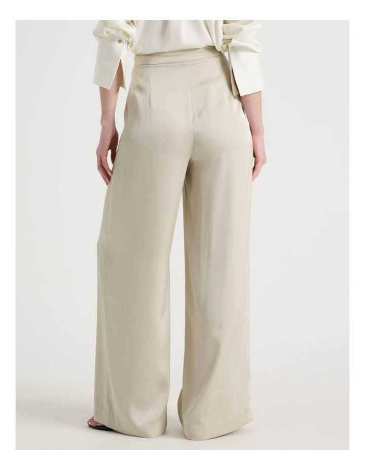 Satin Pleat Front Pants in Stone image 6