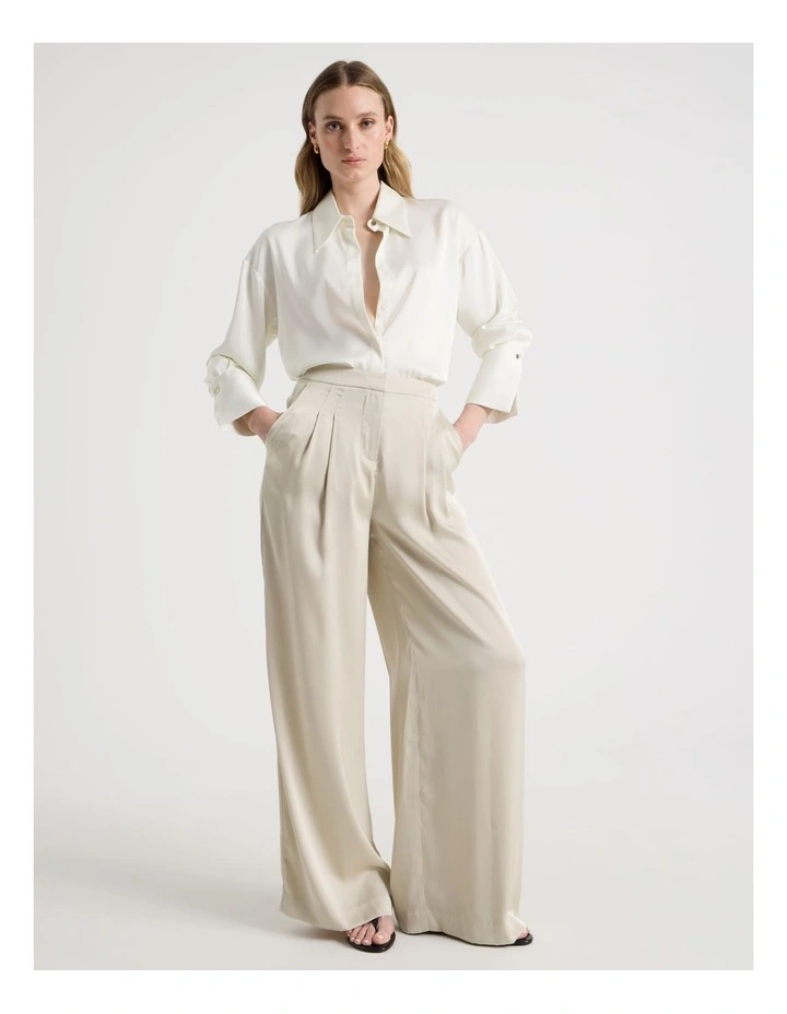 Satin Pleat Front Pants in Stone image 7