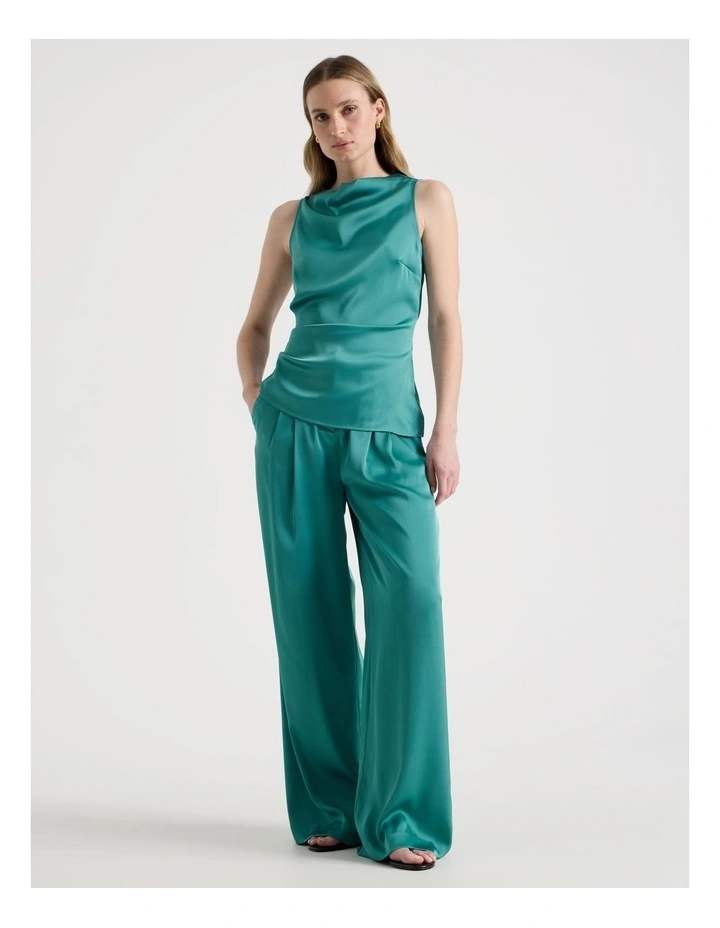 Satin Pleat Front Pants in Teal image 1
