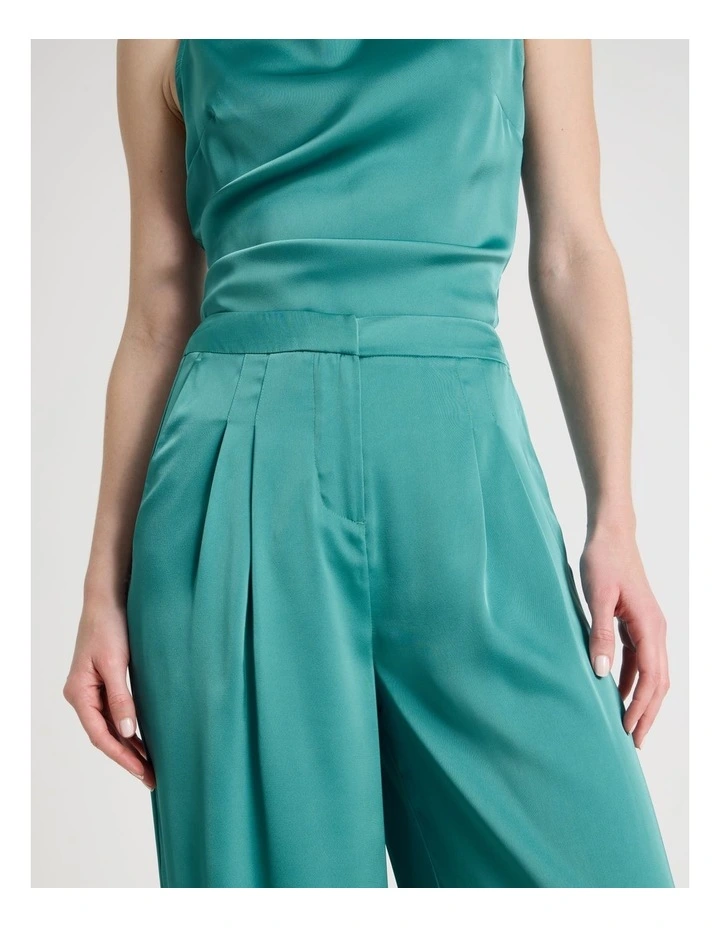 Satin Pleat Front Pants in Teal image 3
