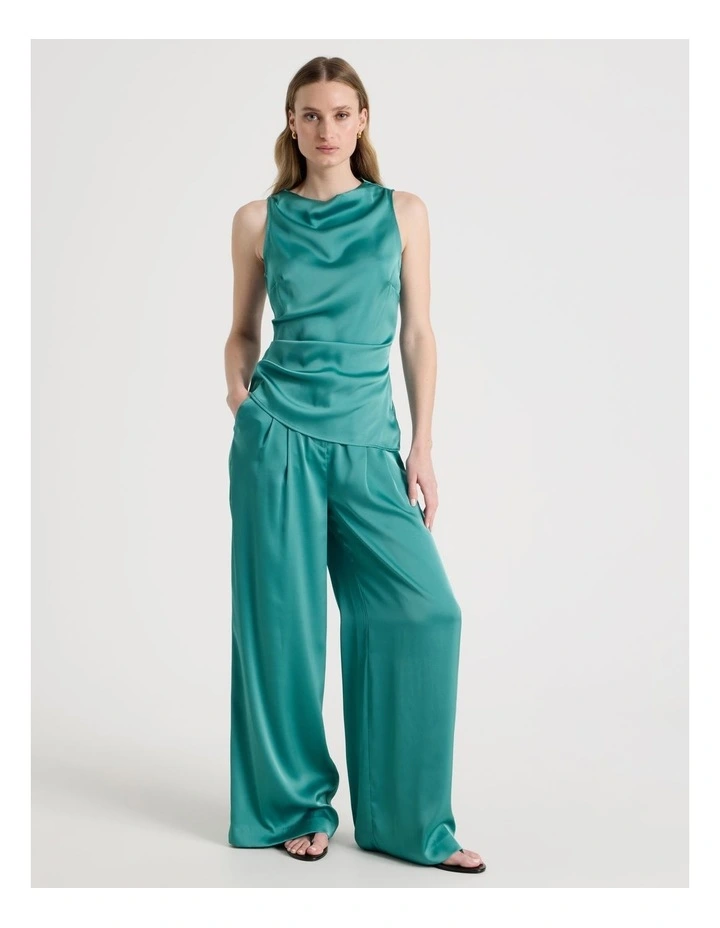 Satin Pleat Front Pants in Teal image 4