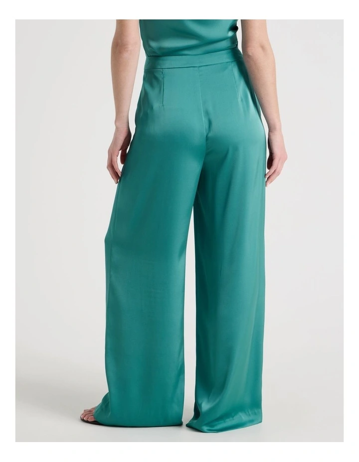 Satin Pleat Front Pants in Teal image 5