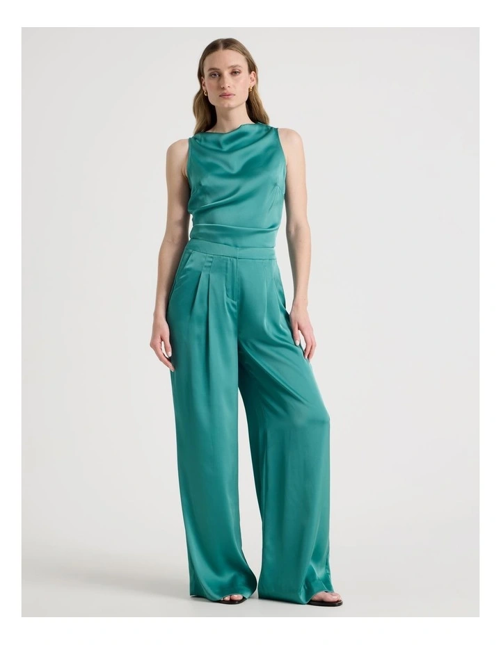 Satin Pleat Front Pants in Teal image 6