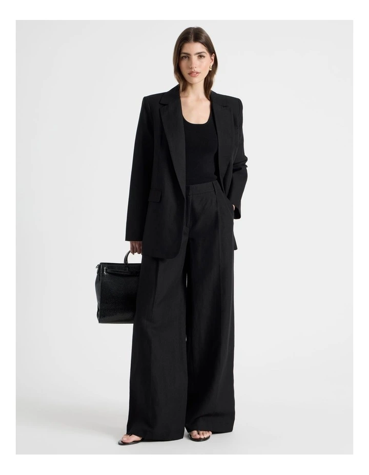Cotton Linen Blend Mid Rise Wide Leg Pants in Black image 3