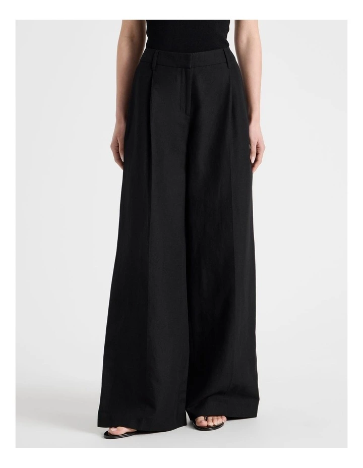 Cotton Linen Blend Mid Rise Wide Leg Pants in Black image 4