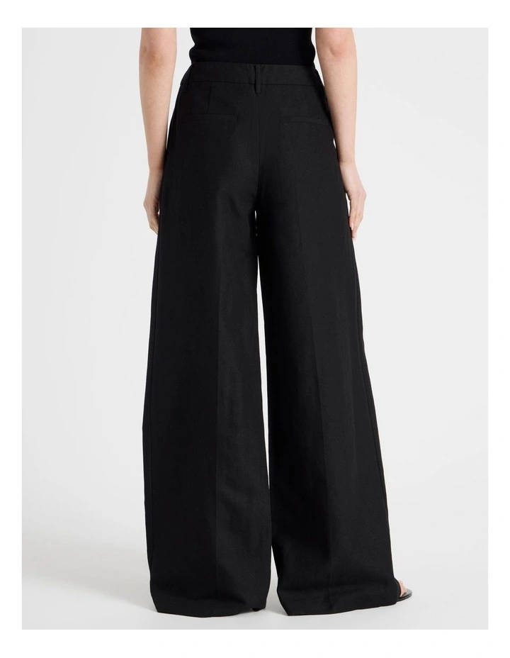 Cotton Linen Blend Mid Rise Wide Leg Pants in Black image 5