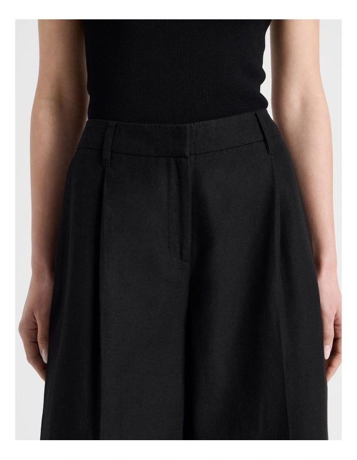 Cotton Linen Blend Mid Rise Wide Leg Pants in Black image 6