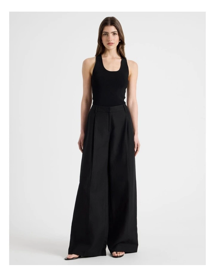 Cotton Linen Blend Mid Rise Wide Leg Pants in Black image 7