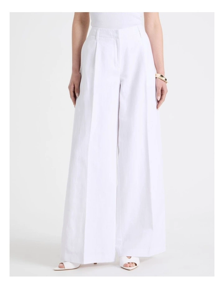 Cotton Linen Blend Mid Rise Wide Leg Pants in White image 4