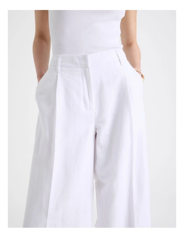 Cotton Linen Blend Mid Rise Wide Leg Pants in White image 5